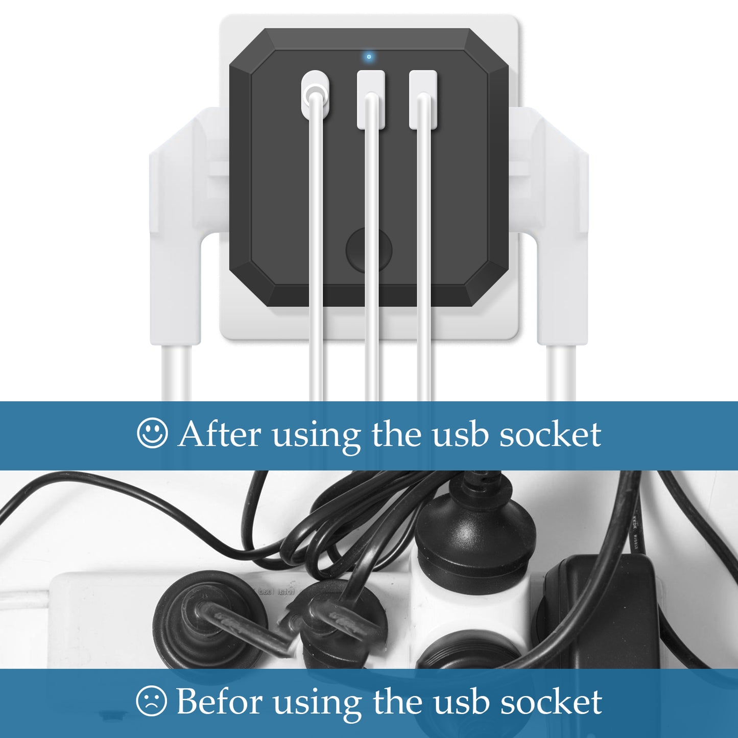 USB-Steckdosenleiste, 7-in-1-Doppelstecker, Steckdosenadapter (4000W/16A) mit Schalter, Steckdosenadapter mit 3 USB (5V/3.4A), für Büro, Zuhause, Schwarz