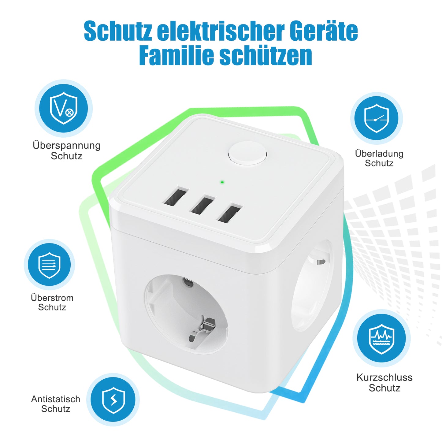 Socket cube with USB, double plug socket adapter, white