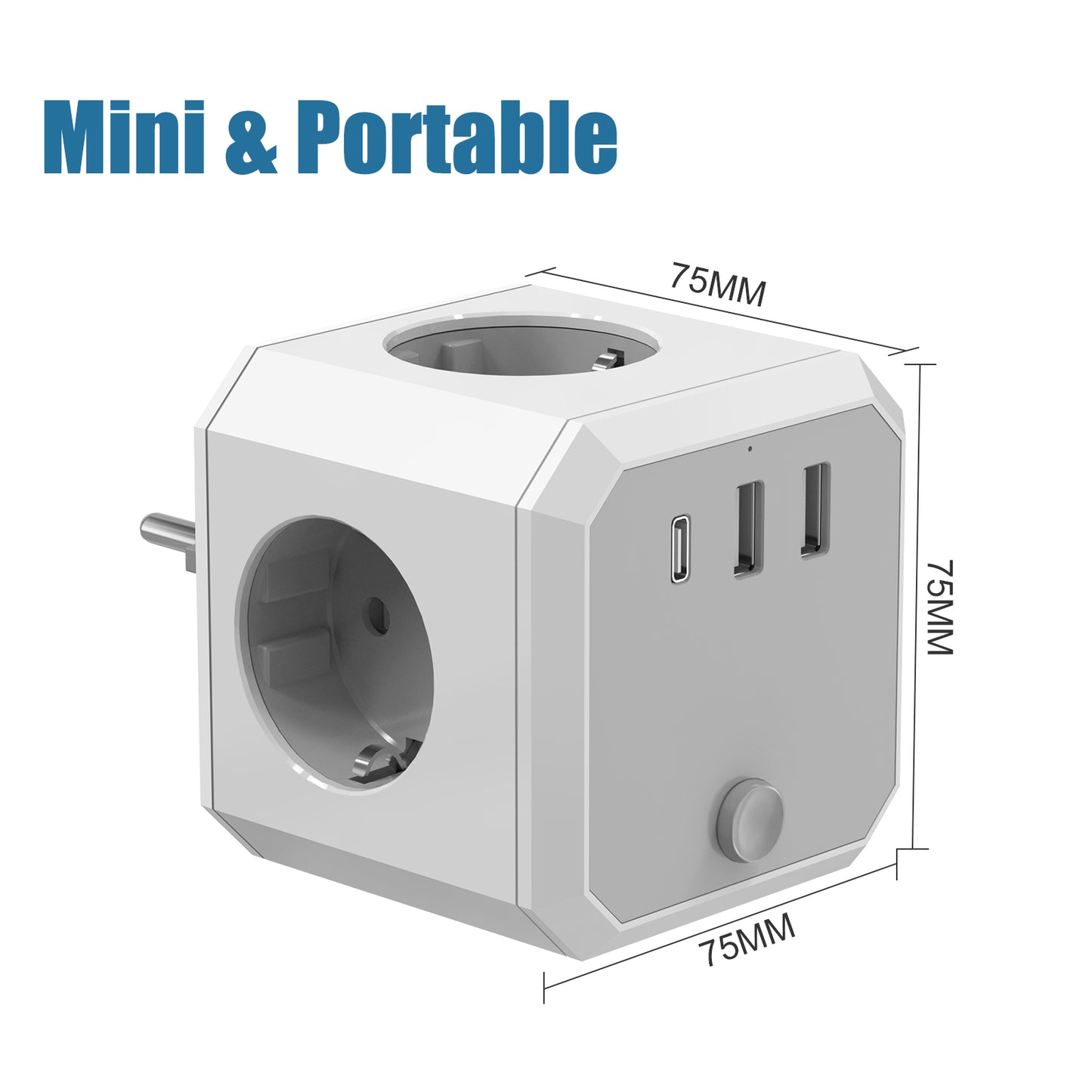 USB-Steckdosenleiste, 7-in-1 Doppelstecker, Steckdosenadapter (4000W/16A) mit Schalter, Steckdosenadapter mit 3 USB (5V/3.4A), für Büro, Zuhause, Weiß